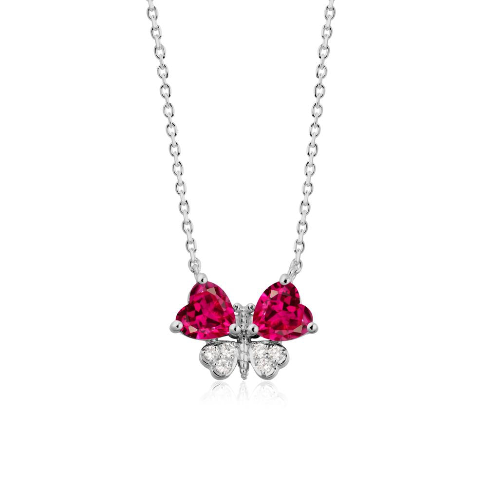 Heart Ruby Wings Butterfly Pendant Necklace - LUO Jewelry #metal_platinum