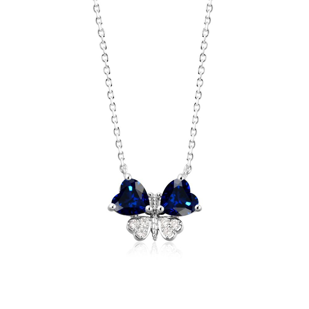 Sapphire Heart Shaped Wings Butterfly Necklace - LUO Jewelry #metal_14k white gold