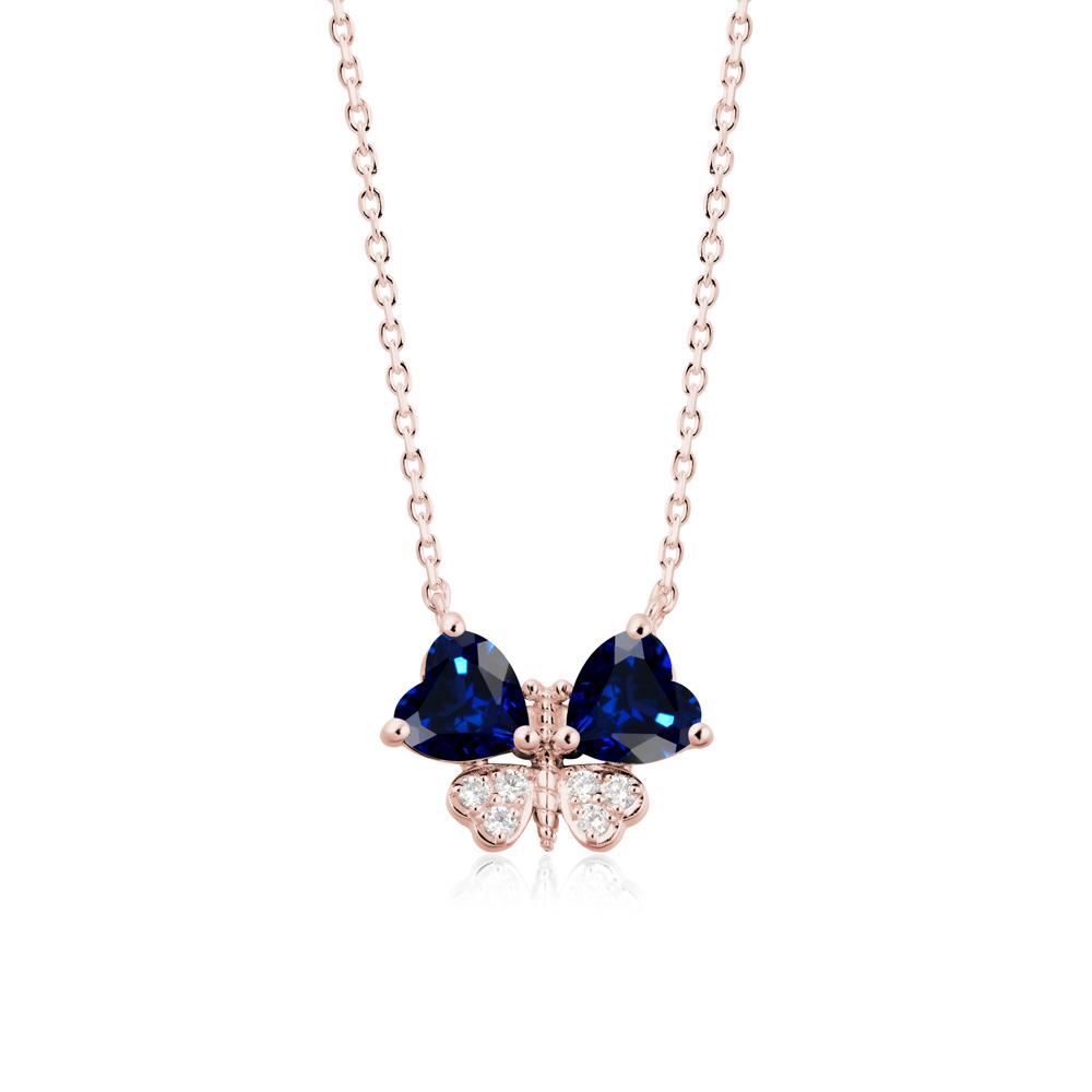 Sapphire Heart Shaped Wings Butterfly Necklace - LUO Jewelry #metal_18k rose gold