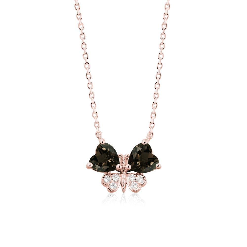 Heart Shaped Wings Butterfly Smoky Quartz Necklace - LUO Jewelry #metal_18k rose gold