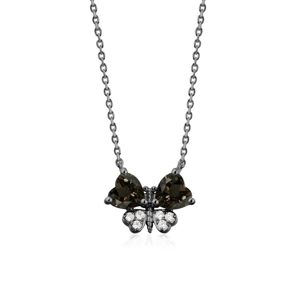 Heart Shaped Wings Butterfly Smoky Quartz Necklace - LUO Jewelry #metal_black finish sterling silver