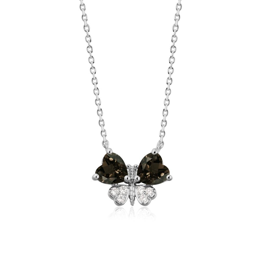 Heart Shaped Wings Butterfly Smoky Quartz Necklace - LUO Jewelry #metal_platinum