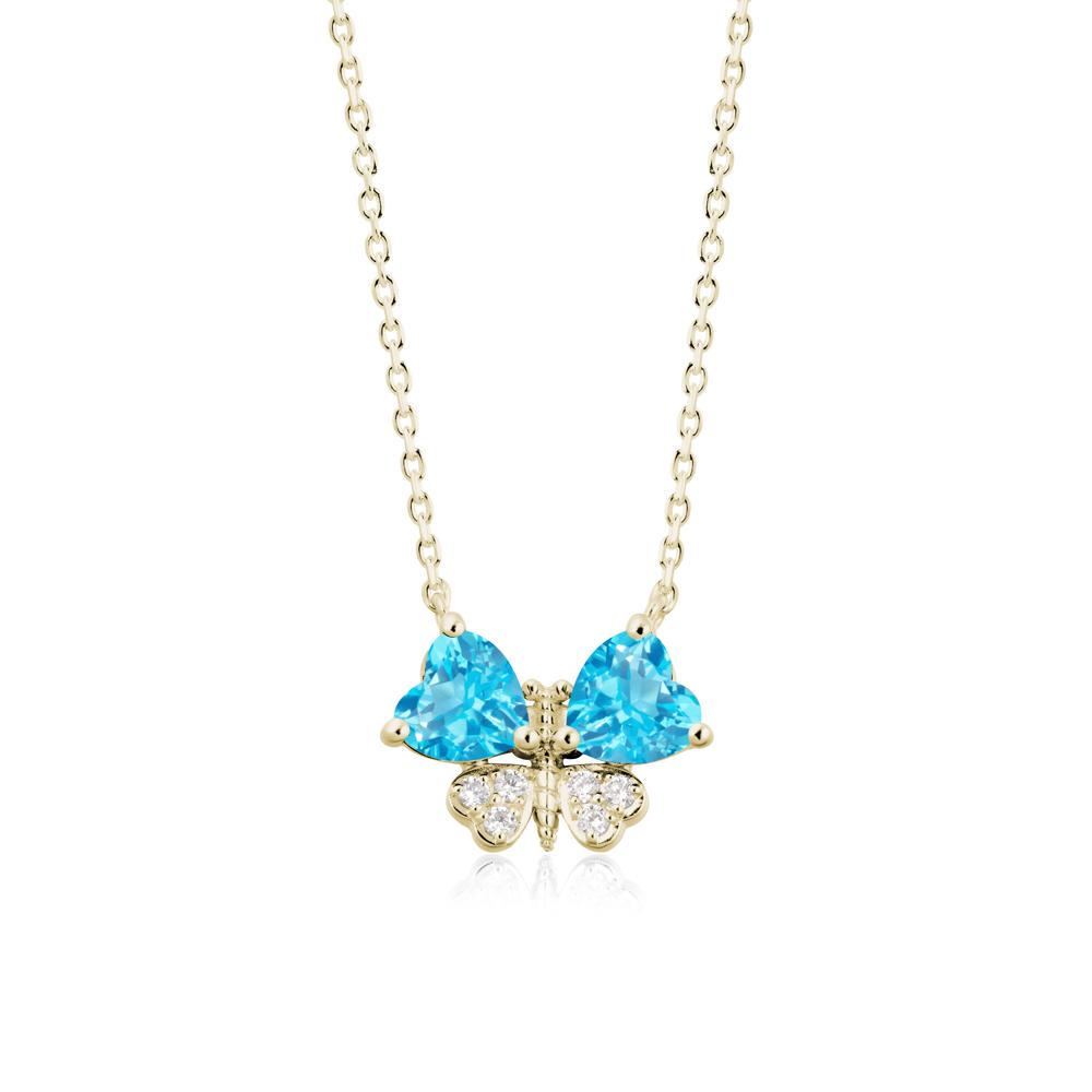 Heart Swiss Blue Topaz Wings Butterfly Pendant Necklace - LUO Jewelry #metal_14k yellow gold