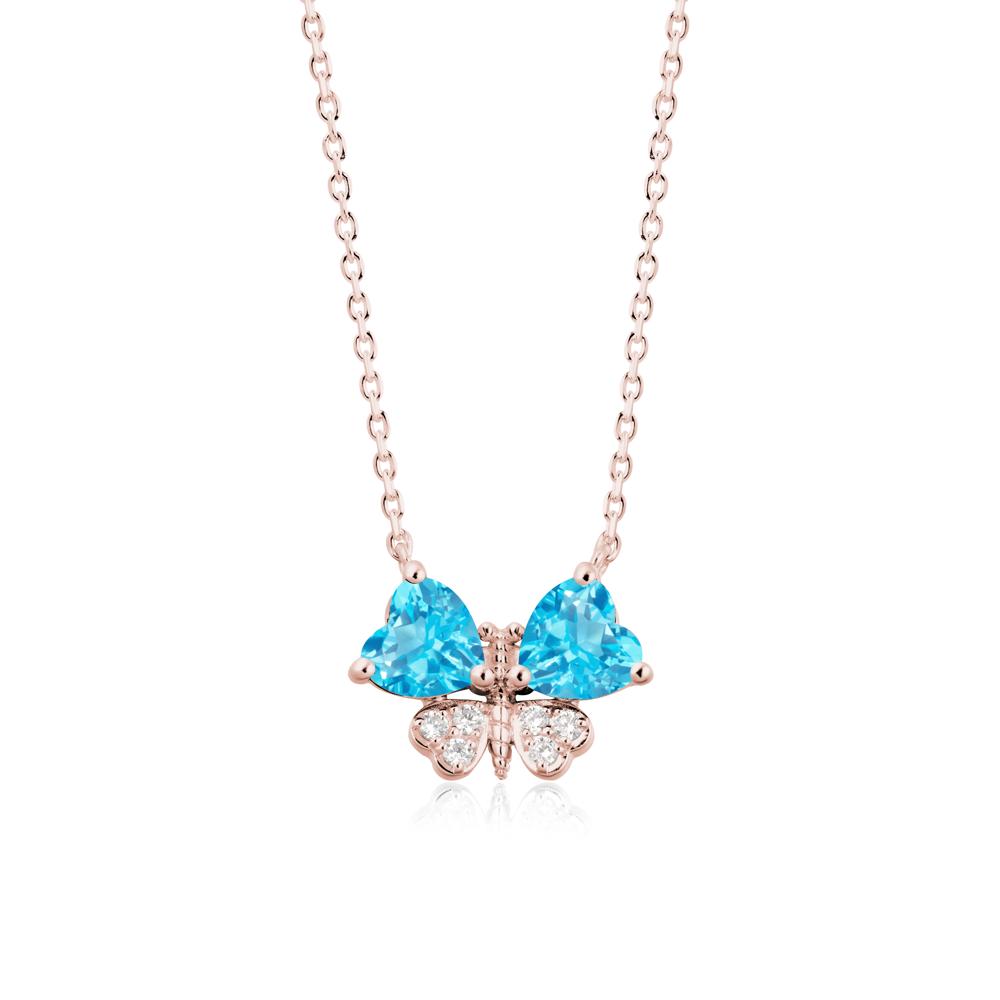 Heart Swiss Blue Topaz Wings Butterfly Pendant Necklace - LUO Jewelry #metal_18k rose gold