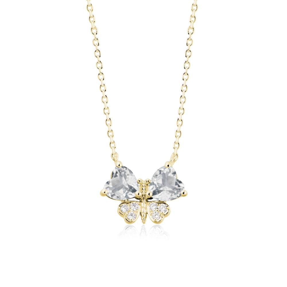 White Topaz Heart Shaped Wings Butterfly Necklace - LUO Jewelry #metal_18k yellow gold