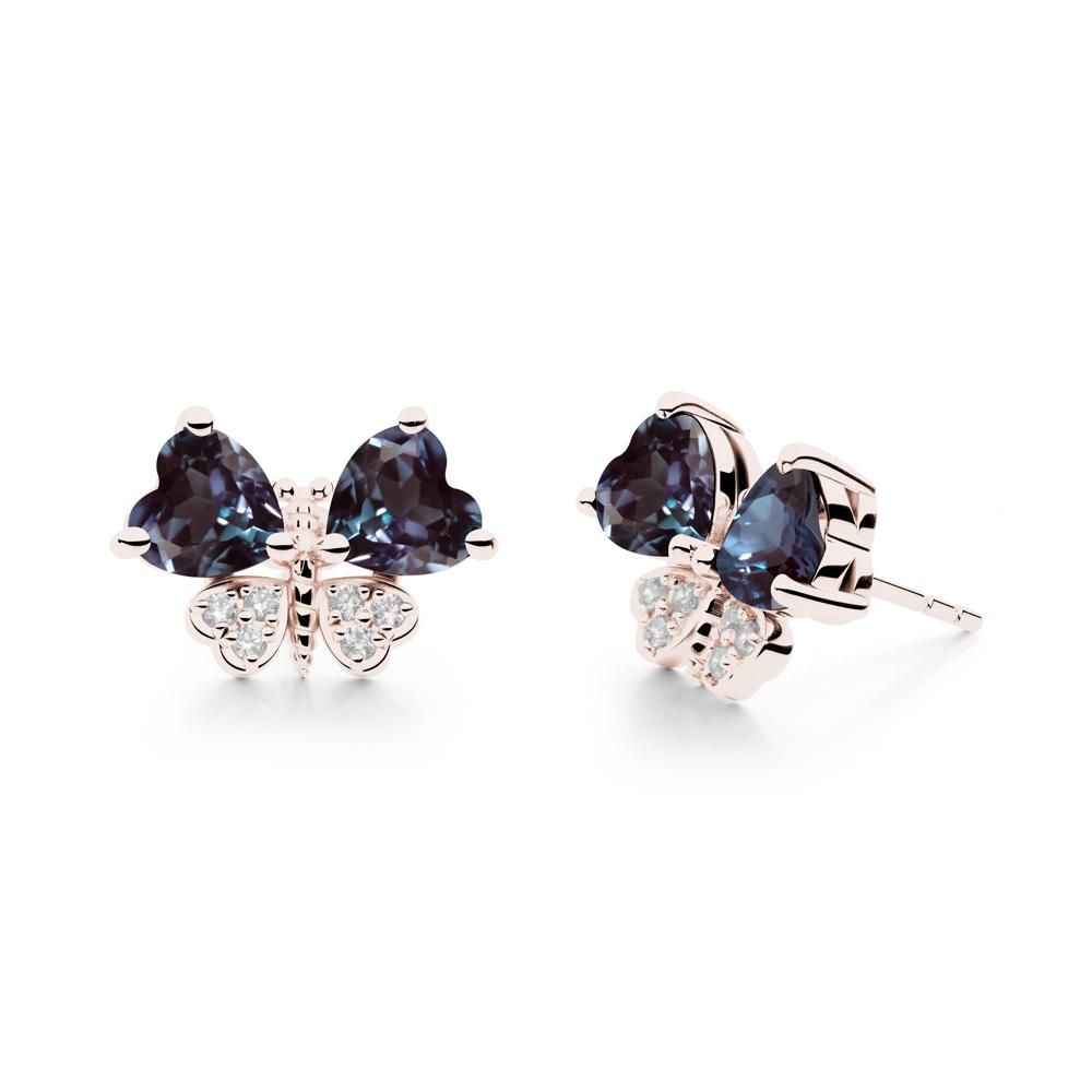 Heart Shaped Wings Butterfly Alexandrite Earrings - LUO Jewelry #metal_14k rose gold