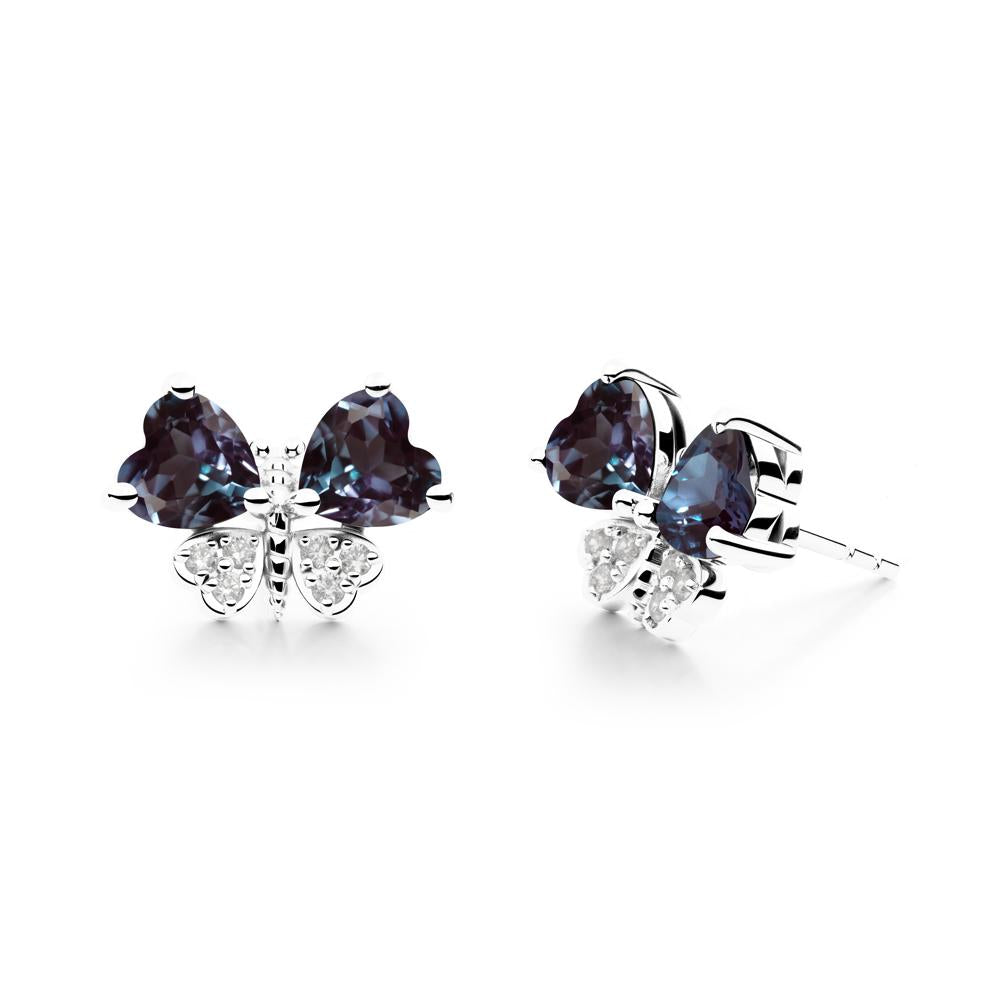 Heart Shaped Wings Butterfly Alexandrite Earrings - LUO Jewelry #metal_14k white gold