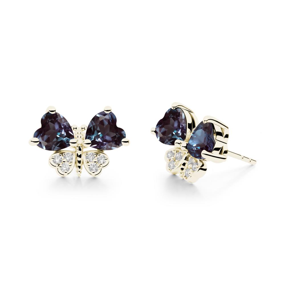 Heart Shaped Wings Butterfly Alexandrite Earrings - LUO Jewelry #metal_14k yellow gold