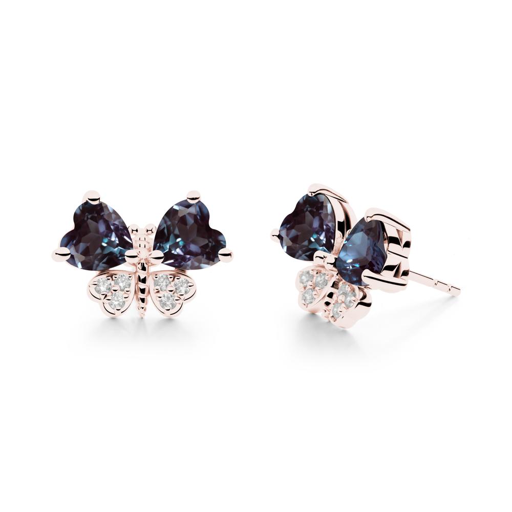 Heart Shaped Wings Butterfly Alexandrite Earrings - LUO Jewelry #metal_18k rose gold