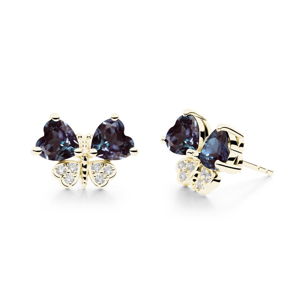 Heart Shaped Wings Butterfly Alexandrite Earrings - LUO Jewelry #metal_18k yellow gold
