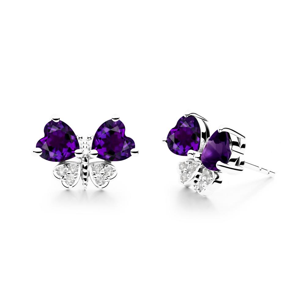 Amethyst Heart Shaped Wings Butterfly Stud Earrings - LUO Jewelry #metal_14k white gold