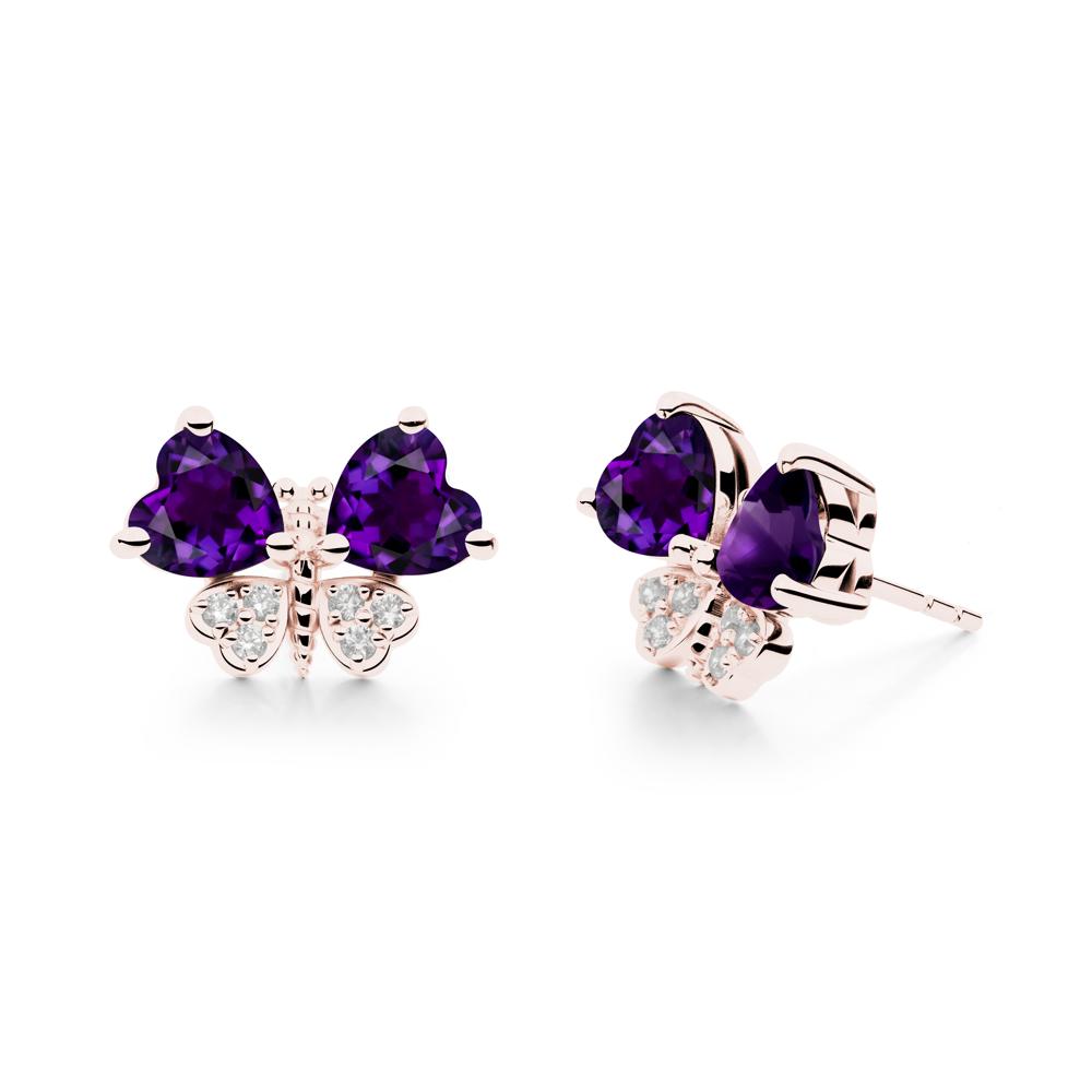 Amethyst Heart Shaped Wings Butterfly Stud Earrings - LUO Jewelry #metal_18k rose gold