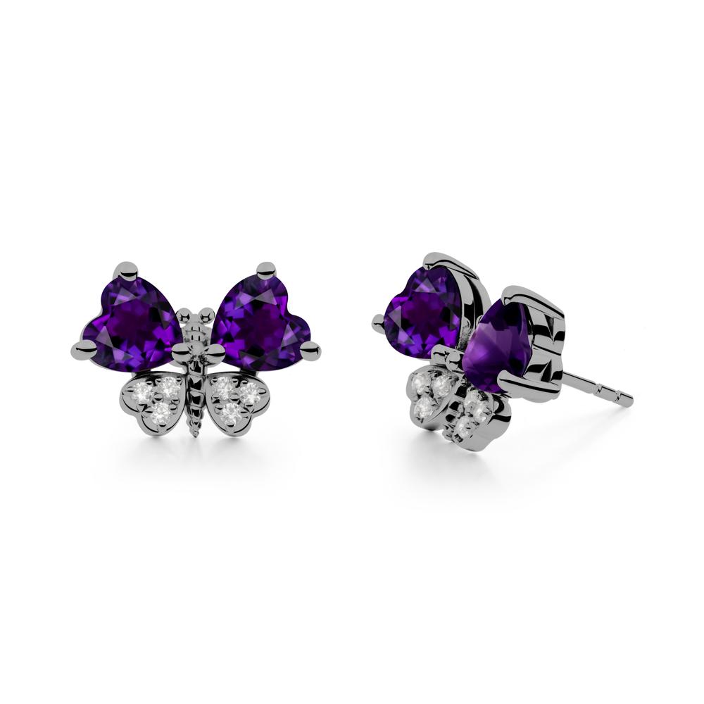 Amethyst Heart Shaped Wings Butterfly Stud Earrings - LUO Jewelry #metal_black finish sterling silver
