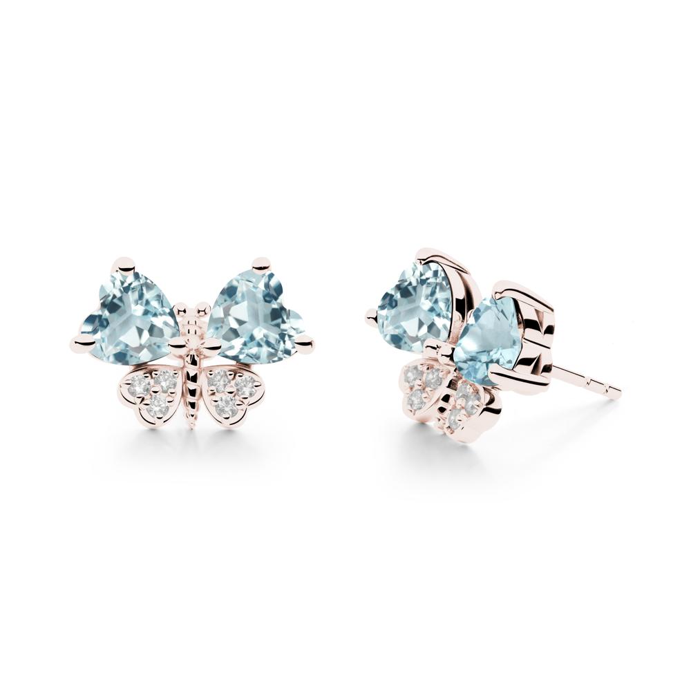 Heart Shaped Wings Butterfly Aquamarine Earrings - LUO Jewelry #metal_14k rose gold