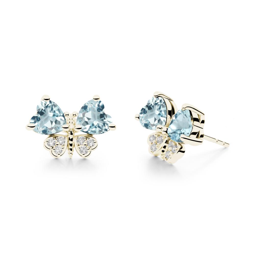 Heart Shaped Wings Butterfly Aquamarine Earrings - LUO Jewelry #metal_14k yellow gold