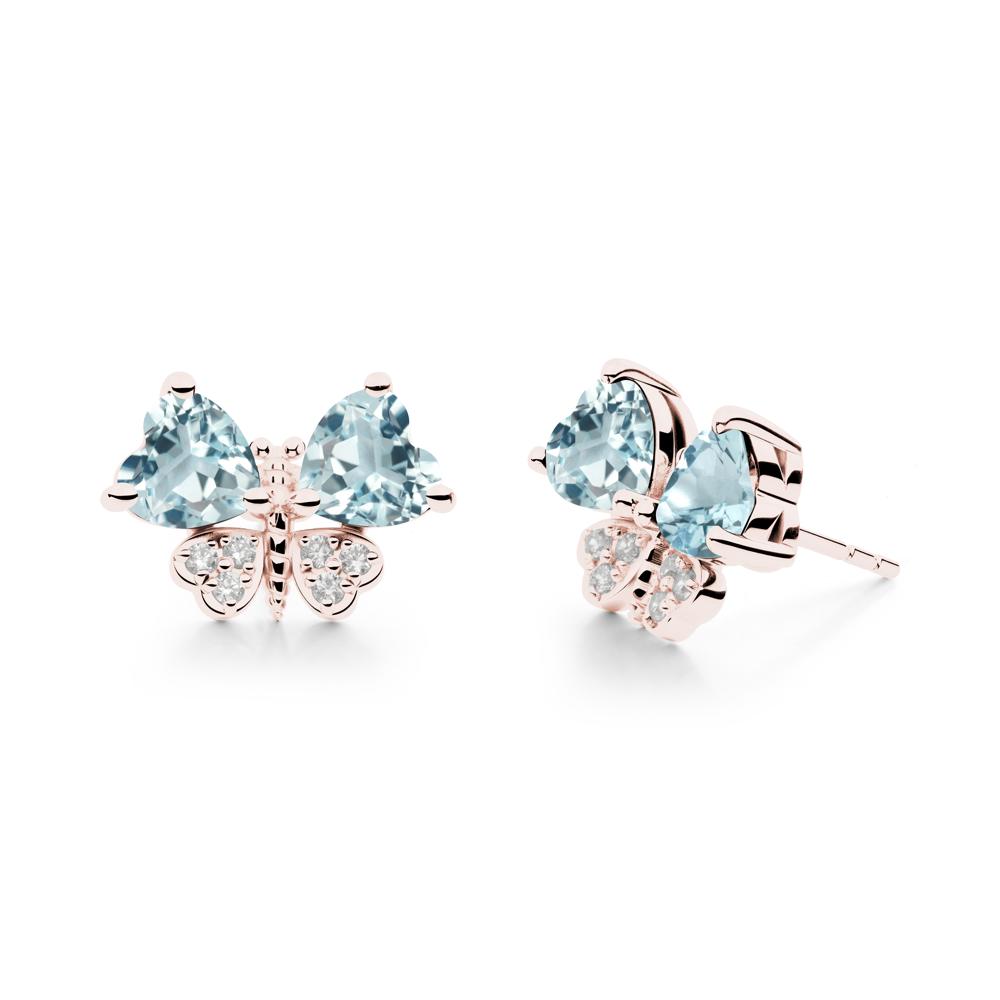 Heart Shaped Wings Butterfly Aquamarine Earrings - LUO Jewelry #metal_18k rose gold