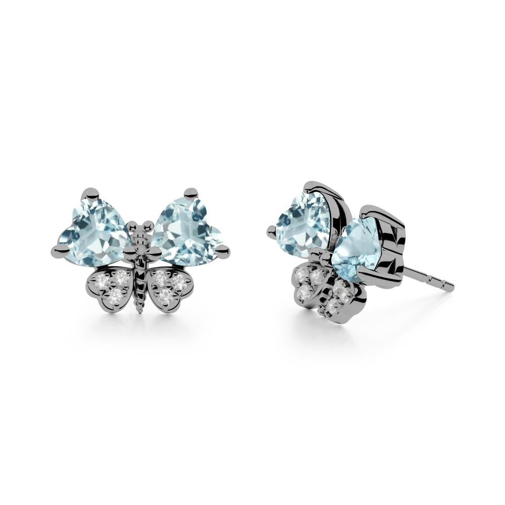 Heart Shaped Wings Butterfly Aquamarine Earrings - LUO Jewelry #metal_black finish sterling silver