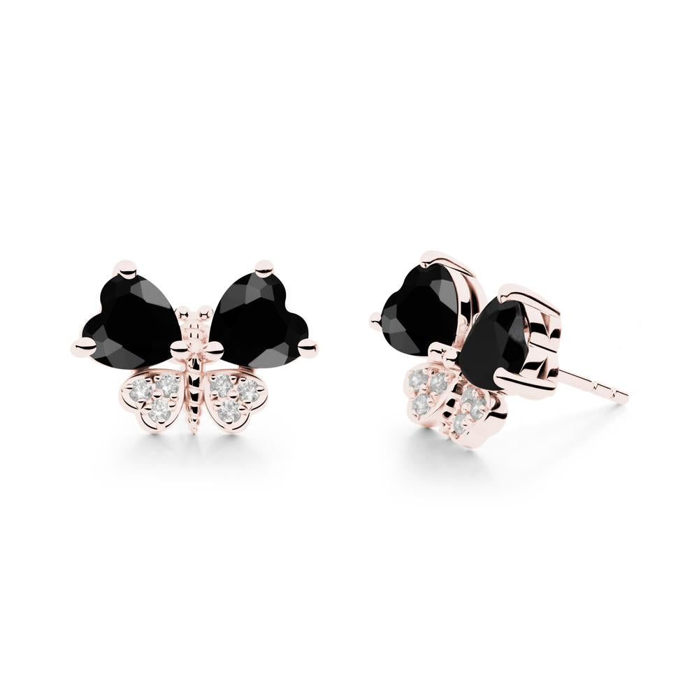 Heart Black Spinel Wings Butterfly Stud Earrings - LUO Jewelry #metal_18k rose gold