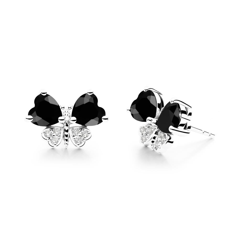Heart Black Spinel Wings Butterfly Stud Earrings - LUO Jewelry #metal_18k white gold