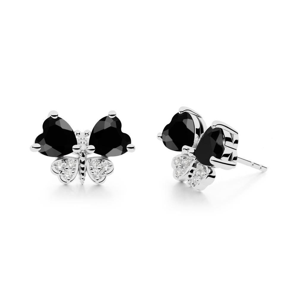 Heart Black Spinel Wings Butterfly Stud Earrings - LUO Jewelry #metal_platinum