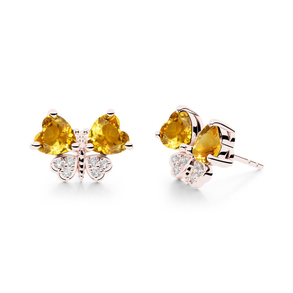 Heart Shaped Wings Butterfly Citrine Earrings - LUO Jewelry #metal_18k rose gold