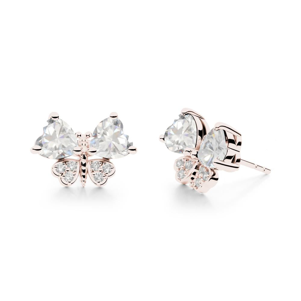 Heart Shaped Wings Butterfly Cubic Zirconia Earrings - LUO Jewelry #metal_14k rose gold