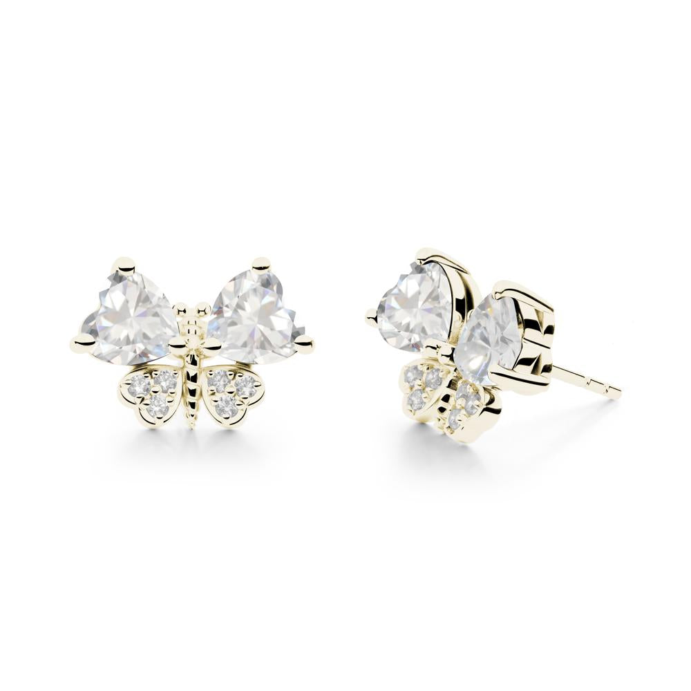 Heart Shaped Wings Butterfly Cubic Zirconia Earrings - LUO Jewelry #metal_14k yellow gold