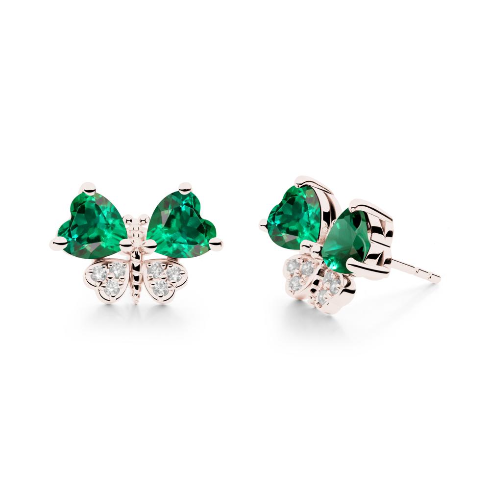 Emerald Heart Shaped Wings Butterfly Stud Earrings - LUO Jewelry #metal_14k rose gold
