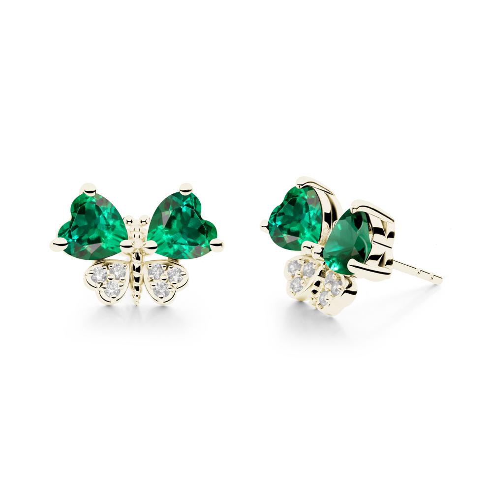Emerald Heart Shaped Wings Butterfly Stud Earrings - LUO Jewelry #metal_14k yellow gold