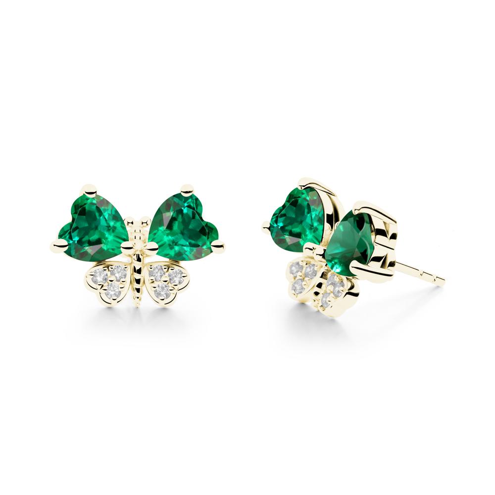 Emerald Heart Shaped Wings Butterfly Stud Earrings - LUO Jewelry #metal_18k yellow gold