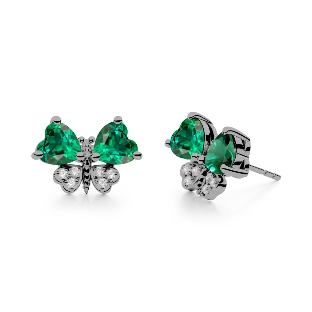 Emerald Heart Shaped Wings Butterfly Stud Earrings - LUO Jewelry #metal_black finish sterling silver