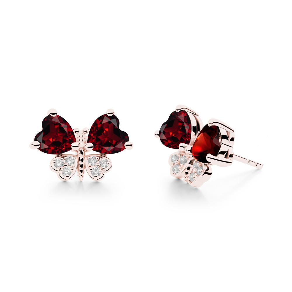 Garnet Heart Shaped Wings Butterfly Stud Earrings - LUO Jewelry #metal_18k rose gold