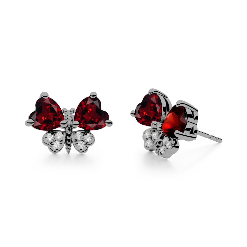 Garnet Heart Shaped Wings Butterfly Stud Earrings - LUO Jewelry #metal_black finish sterling silver