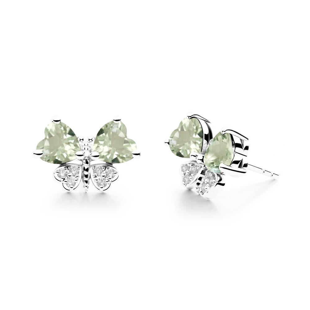 Heart Green Amethyst Wings Butterfly Stud Earrings - LUO Jewelry #metal_14k white gold