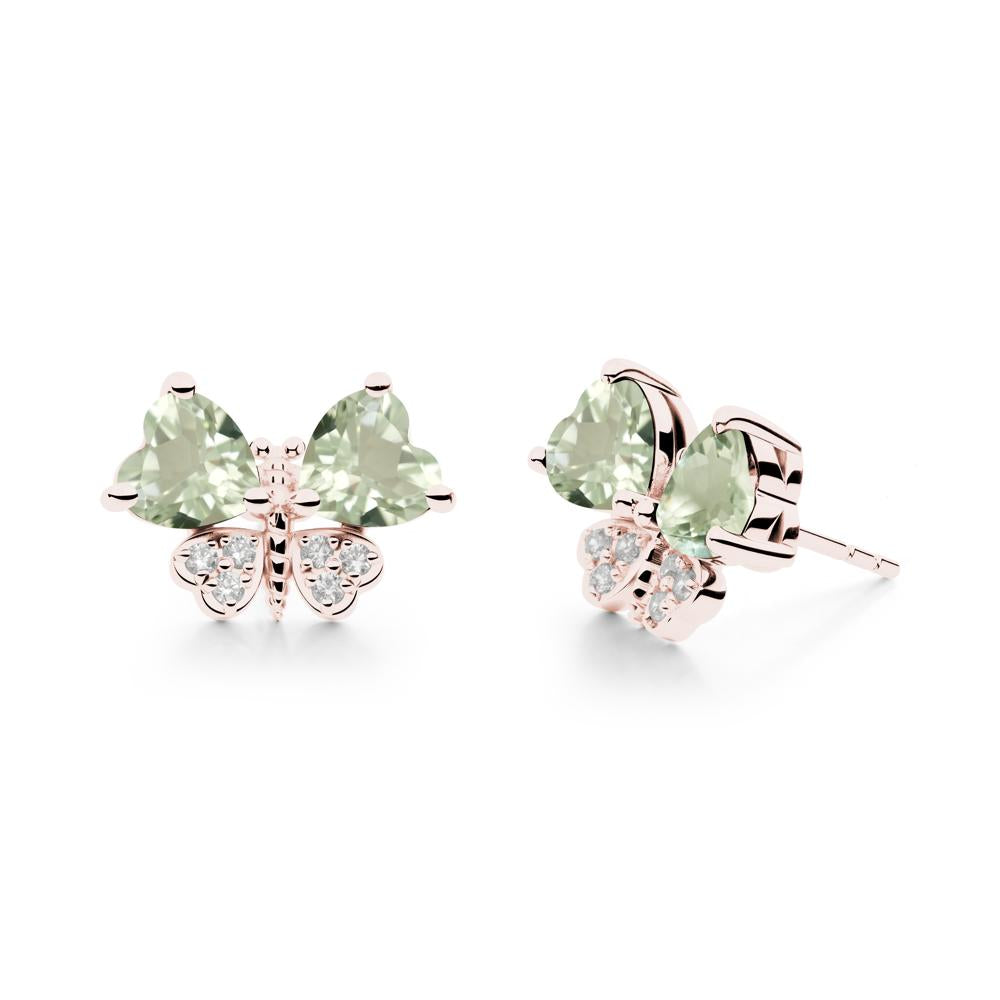 Heart Green Amethyst Wings Butterfly Stud Earrings - LUO Jewelry #metal_18k rose gold