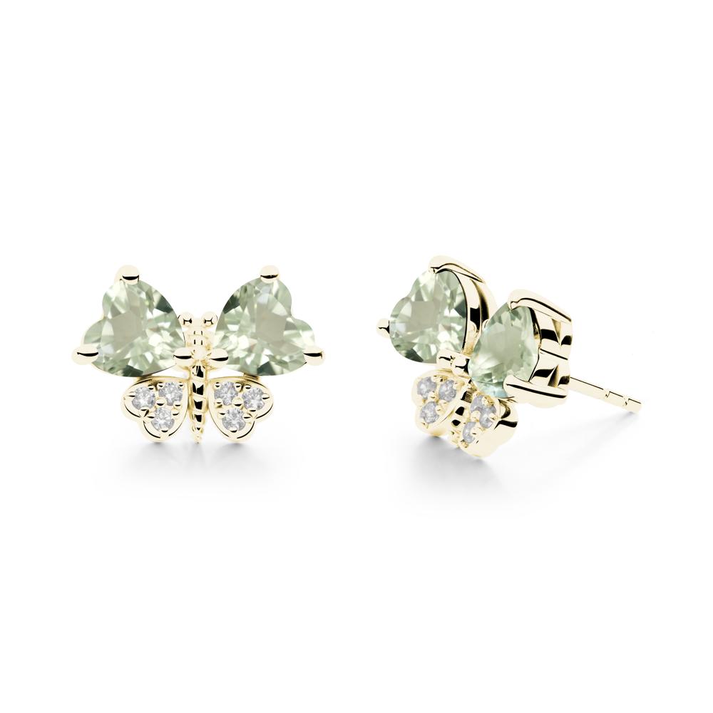 Heart Green Amethyst Wings Butterfly Stud Earrings - LUO Jewelry #metal_18k yellow gold