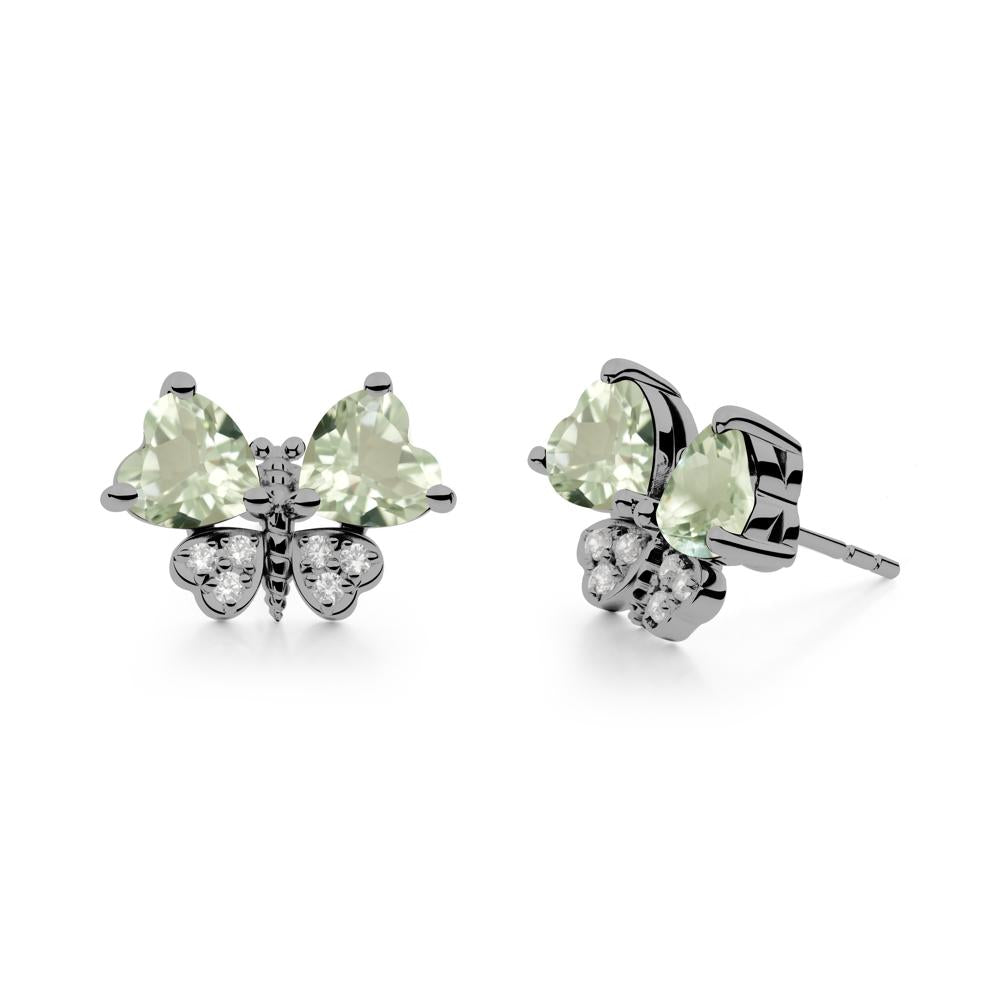Heart Green Amethyst Wings Butterfly Stud Earrings - LUO Jewelry #metal_black finish sterling silver