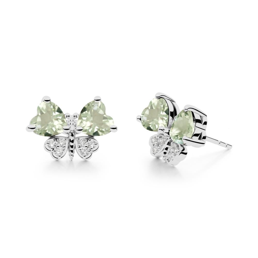 Heart Green Amethyst Wings Butterfly Stud Earrings - LUO Jewelry #metal_platinum
