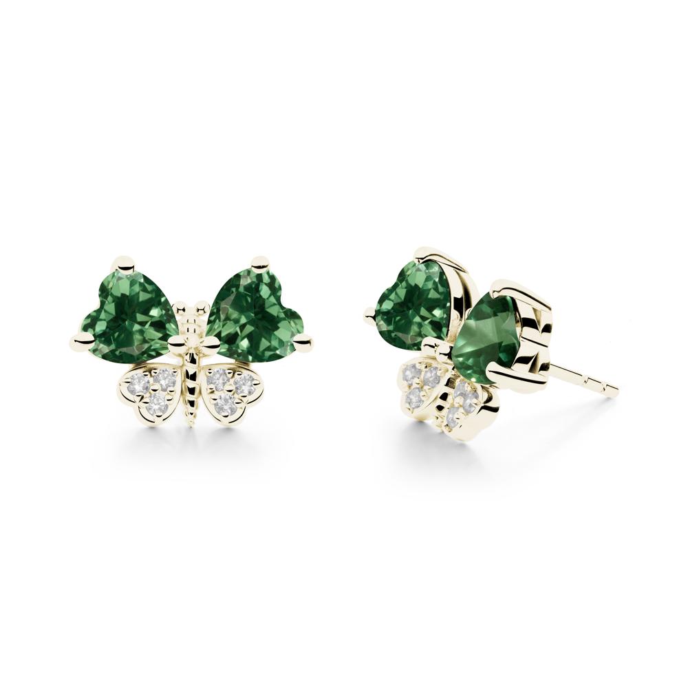 Heart Green Sapphire Wings Butterfly Stud Earrings - LUO Jewelry #metal_14k yellow gold