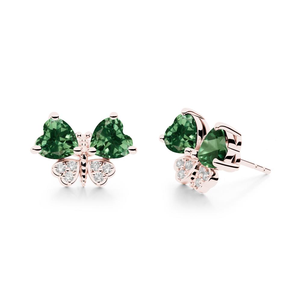 Heart Green Sapphire Wings Butterfly Stud Earrings - LUO Jewelry #metal_18k rose gold