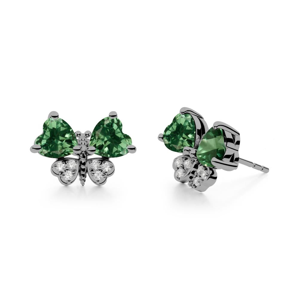 Heart Green Sapphire Wings Butterfly Stud Earrings - LUO Jewelry #metal_black finish sterling silver