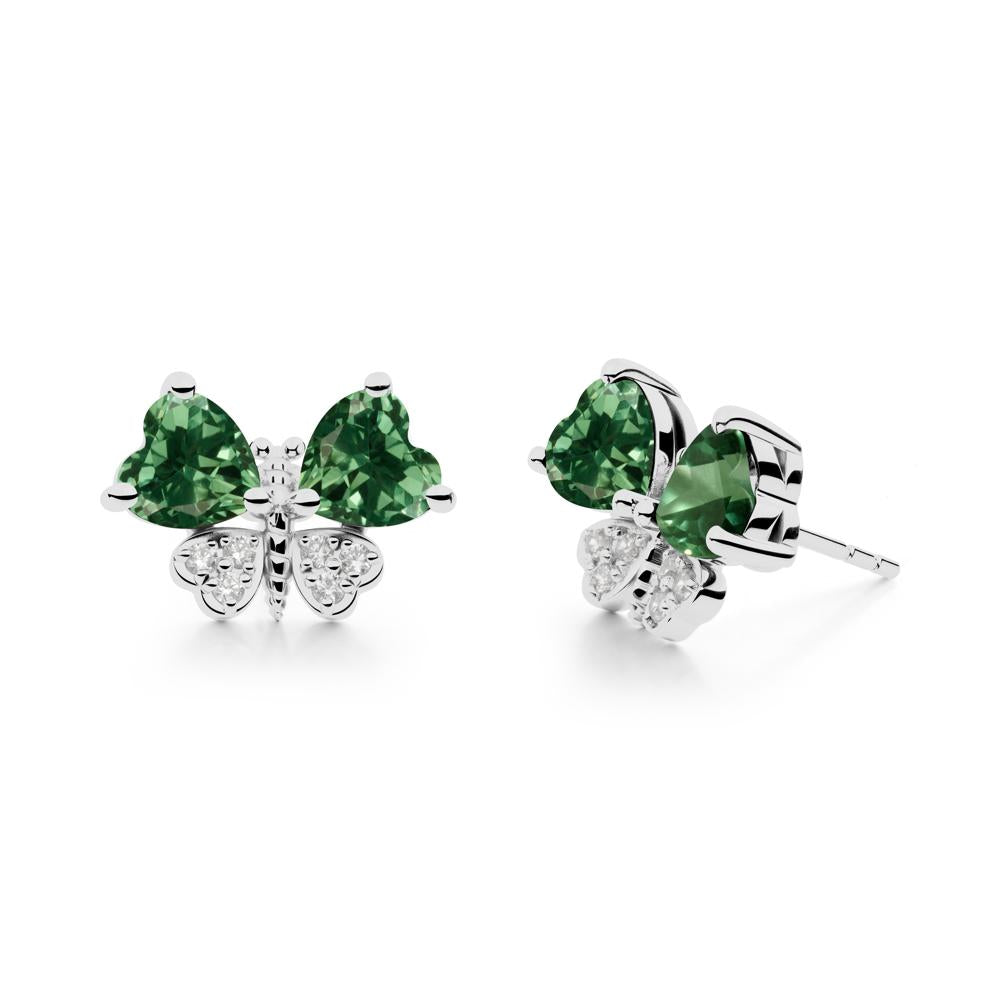 Heart Green Sapphire Wings Butterfly Stud Earrings - LUO Jewelry #metal_platinum