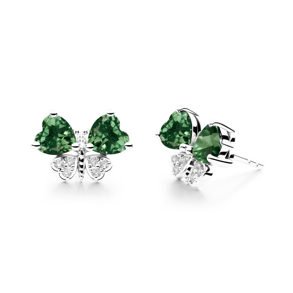 Heart Green Sapphire Wings Butterfly Stud Earrings - LUO Jewelry #metal_sterling silver