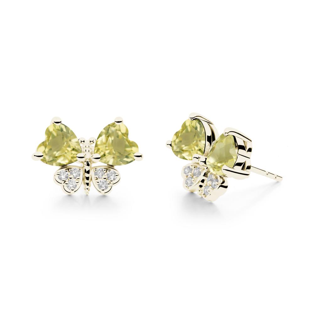 Heart Lemon Quartz Wings Butterfly Stud Earrings - LUO Jewelry #metal_14k yellow gold