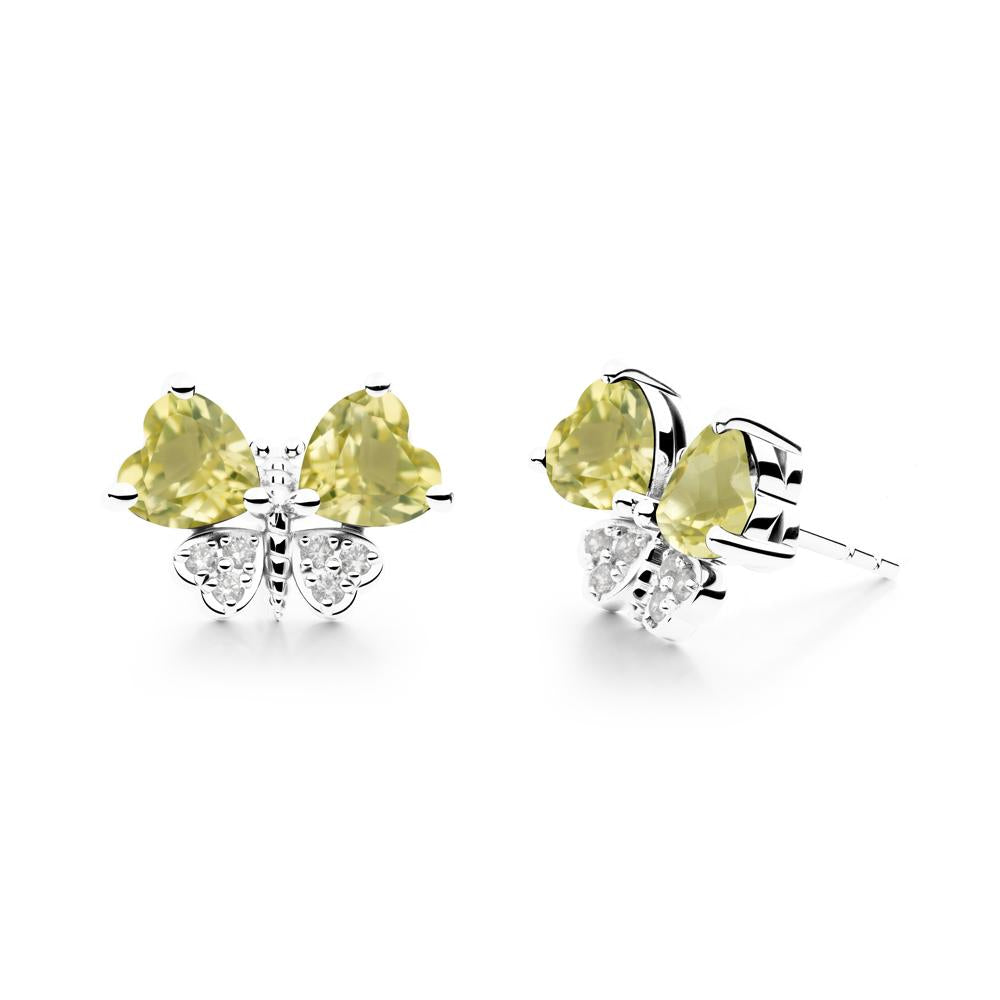 Heart Lemon Quartz Wings Butterfly Stud Earrings - LUO Jewelry #metal_sterling silver