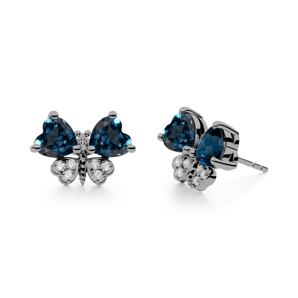 Heart Shaped Wings Butterfly London Blue Topaz Earrings - LUO Jewelry #metal_black finish sterling silver