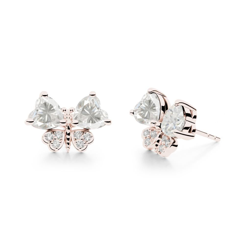 Moissanite Heart Shaped Wings Butterfly Stud Earrings - LUO Jewelry #metal_14k rose gold