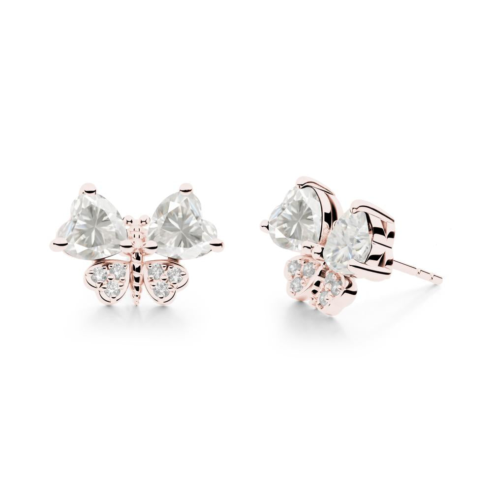 Moissanite Heart Shaped Wings Butterfly Stud Earrings - LUO Jewelry #metal_18k rose gold