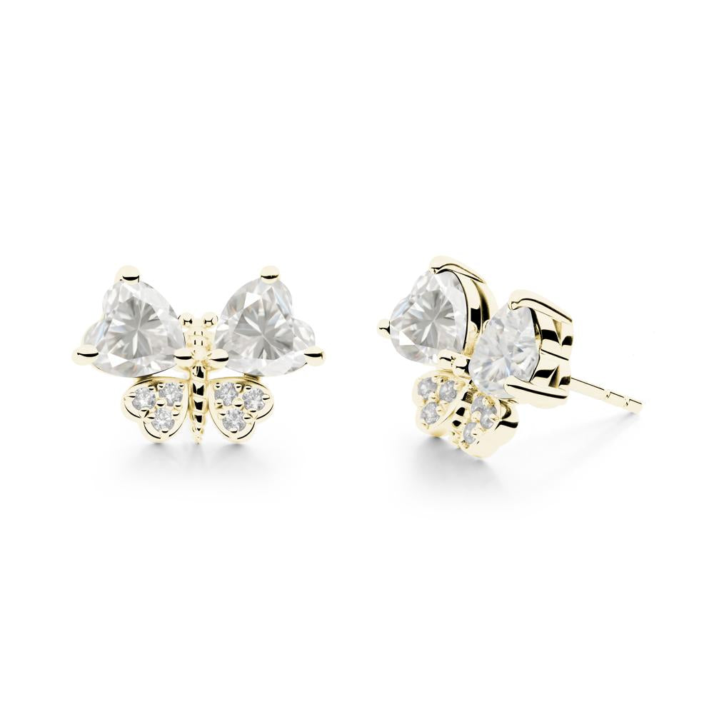 Moissanite Heart Shaped Wings Butterfly Stud Earrings - LUO Jewelry #metal_18k yellow gold