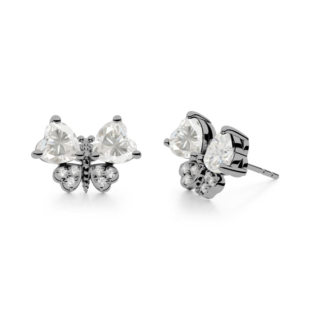 Moissanite Heart Shaped Wings Butterfly Stud Earrings - LUO Jewelry #metal_black finish sterling silver